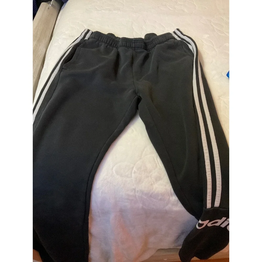 Adidas Mens Black Fleece Jogger Sweatpants Three Stripe Logo Size L
